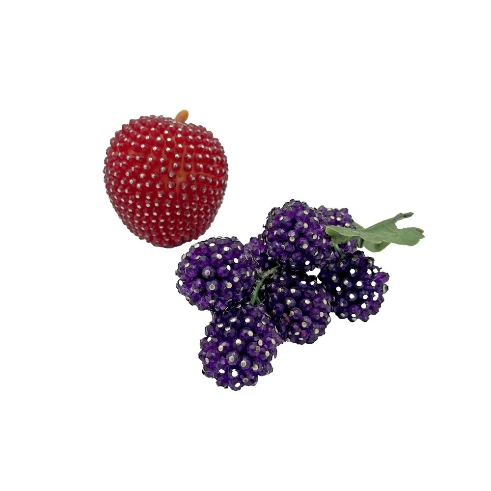 Vintage Mid Century Push Pin Beaded Faux Fruit Decor Grapes & Apple MCM‎